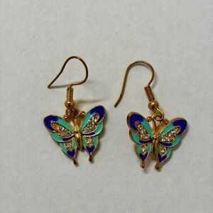 Butterfly Earrings with Blue and Gold Accents